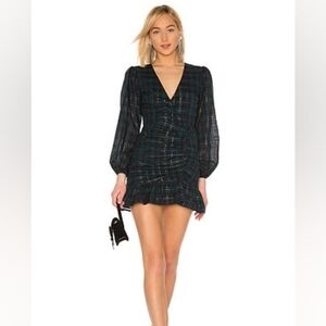 Lovers + Friends Forrest Green Plaid Ruffle Ruched Nanette Mini Dress XXS